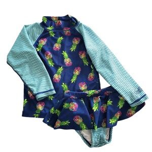 UV Skinz Swim Set Girls 4T Rash Guard Top & Skirt UVA 50+ Pineapple Long Sleeve
